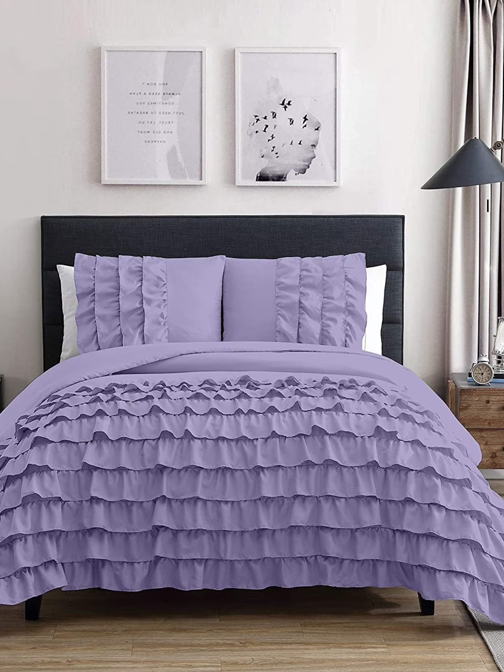 Ruffled Solid 2 piece twin duvet Set - Lavender